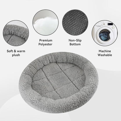PETLESO Cat Bed Mat 19.5" Round Pad with Pillow Around, Warm Plush Cushion for Small to Medium Dogs Cats Sleep/Nap, Neck Protection Mattress, Non-Slip Washable, Large