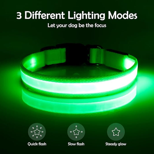 Vizpet LED Dog Collar, Light Up Dog Collar Adjustable USB Rechargeable Super Bright Safety Light Glowing Collars for Dogs(X-Large,Green)