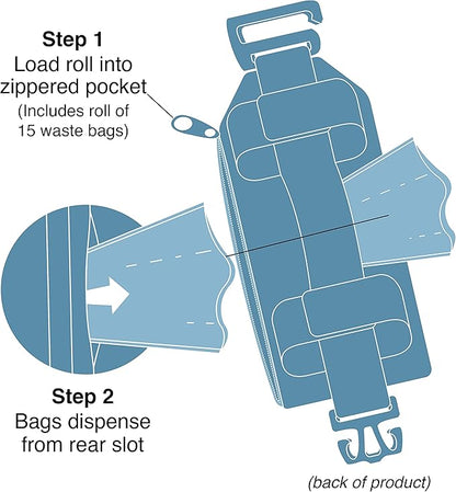 Kurgo Duty Bag Dog Poop Bag Dispenser - Compact Waste Holder for Dog Walks - Hands-Free Cleanup - Machine Washable Pouch - Includes 15 Bags