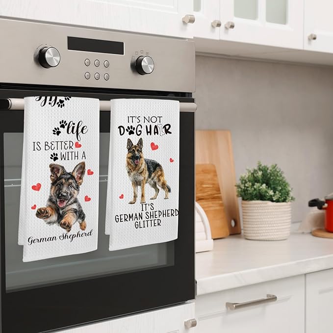 German Shepherd Gifts Kitchen Towels Set of 2, Funny Dog Hand Towels for Bathroom Kitchen Decor, German Shepherd Gifts for Women Dog Lovers, Gift forDog Mom Dishcloths Dish Towel 16X24 Inches
