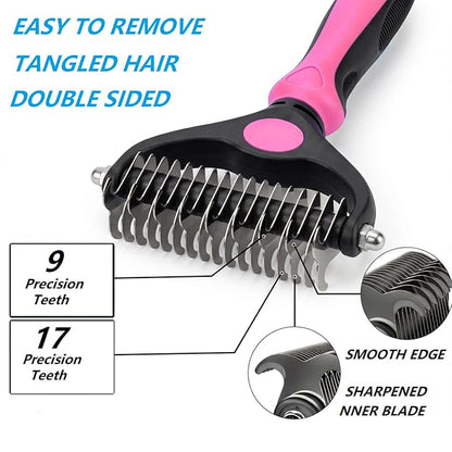 4PCS Self Cleaning Slicker Brush, Pet Grooming Rake, Bath Brush & Massage Brush for Short/Long Haired Dogs, Cats & Horses, Pet Grooming Deshedding Tools - Pet Supplies (Pink Black)