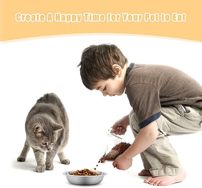 Stainless Steel Cat Bowl - Shallow Wide Flat Cats Food Bowls,Metal Kitten Dishes Whisker Friendly Fatigue Relief,Replacement Basic Kitty Plates for Elevated Stand,Dishwasher Safe（Set of 12）