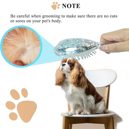 Small Dog Brush, Soft Brush for Shih Tzus, Yorkies, Maltipoos, Maltese, Love Shape Puppy Massaging Hair Comb for Small Dogs Cats Rabbits of All Hair Types (Glitter Blue)
