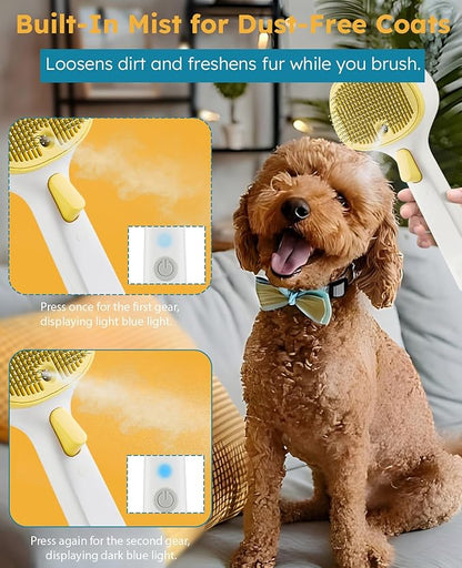 Cat Steam Brush for Cats & Dogs, Pet Steam Brush 3-in-1 with 2 Mist Modes, One-Touch Self Cleaning, Magnetic Safe Charging, Cat Hair Brush for Shedding, Dog Brush for Shedding, Yellow (Short Head)