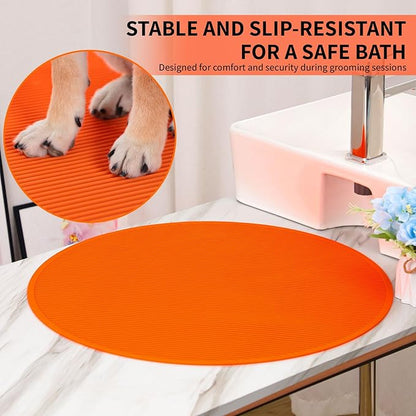 Pet Grooming Table Non-Slip Mat - Padded Mat for at-Home Grooming Dogs and Cats,Bathing Mat for Pets, Diameter: 22.4inch/57cm (Orange, Diameter: 22.4inch/57cm)