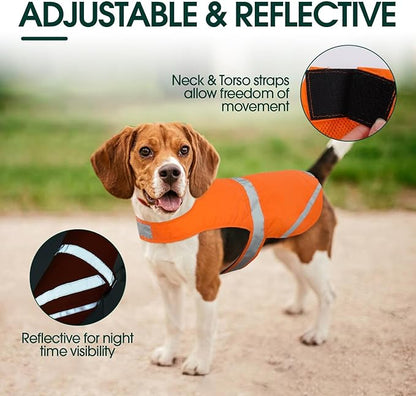 Kuoser Reflective Dog Vest, High Visibility Safety Vest for Medium to Large Dogs, Lightweight Pet Reflective Vests for Hunting Outdoor Activities Walking at Night, Blaze Orange L
