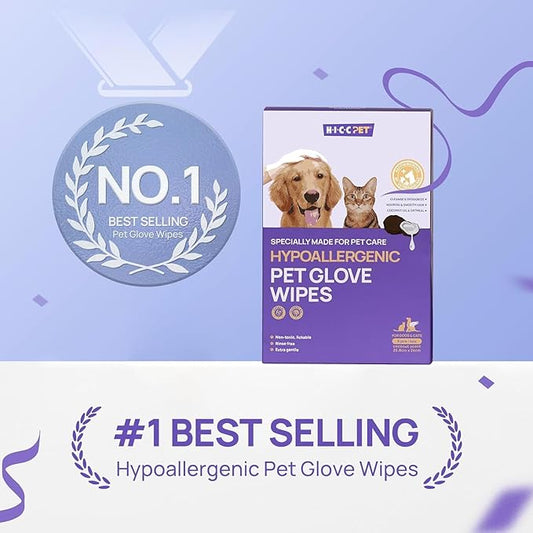 HICC PET Cleaning Deodorizing Glove Wipes for Dogs & Cats, Vet Recommended Hypoallergenic Hydrating & Nourish Fur Pet Grooming Glove Wipes, Pet Bathing Wipes for Horse Coat Care,6pcs Unscented