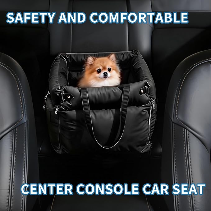 Garvee Dog Booster Car Seat, Waterproof PU Leather Upholstered Cat Bed for Car with Storage Pockets Portable Pet Seat, Bite-Resistant Pet Carrier Bag for Travel and Home, Black