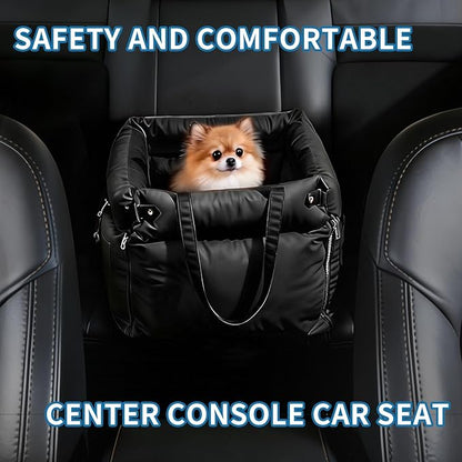 Garvee Dog Booster Car Seat, Waterproof PU Leather Upholstered Cat Bed for Car with Storage Pockets Portable Pet Seat, Bite-Resistant Pet Carrier Bag for Travel and Home, Black