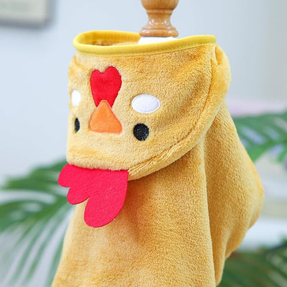 Dog Bathrobe with Hood Super Absorbent Soft Quick Drying Towel Wrap Adjustable Puppy Cat Bath Robe Towel for Cold Weather Beach Pool (Yellow Chicken, Medium)