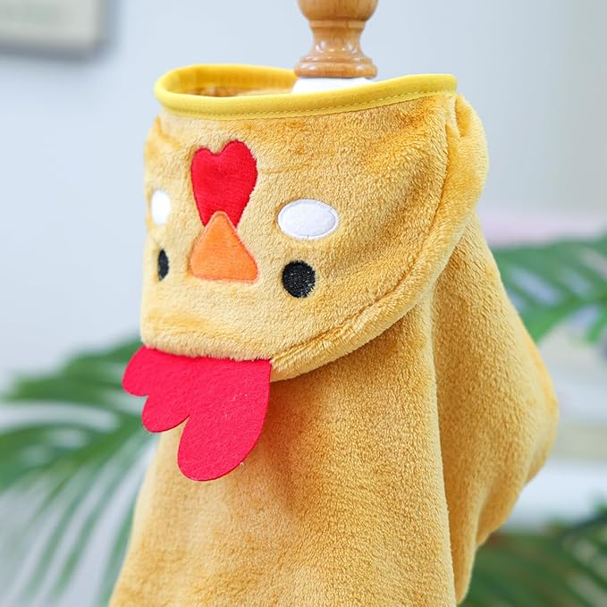 Dog Bathrobe with Hood Super Absorbent Soft Quick Drying Towel Wrap Adjustable Puppy Cat Bath Robe Towel for Cold Weather Beach Pool (Yellow Chicken, Small)