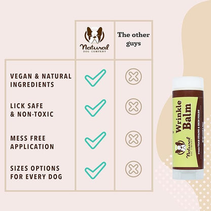 Natural Dog Company Wrinkle Balm for Dogs – Dog Wrinkle Balm for Skin Folds, Facial Creases & Wrinkles, Lick-Safe Wrinkle Cream for Bulldogs, Pugs & Bully Breeds, Daily Skin Care, 0.15 oz Stick