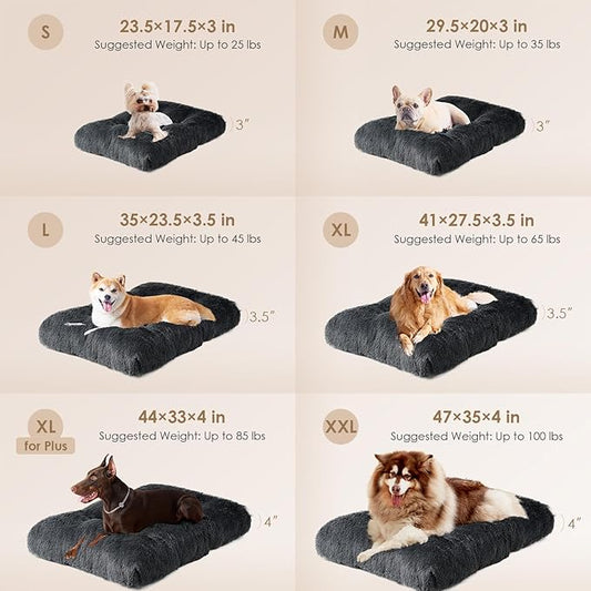 EHEYCIGA Fluffy Dog Crate Bed for Small Dogs, Plush Faux Fur Crate Pad, Calming Anti Anxiety Small Dog Bed, Washable Soft Warm Mat with Non-Slip Bottom, Dark Grey