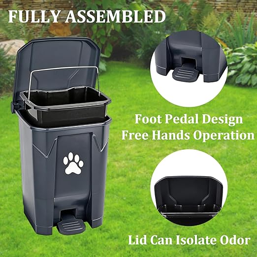 Dog Poop Trash Can Outside with Pooper Scooper, Outdoor Dog Waste Trash Can with Lid Waste Bag Odor Control for Yard Garden, 20L Grey