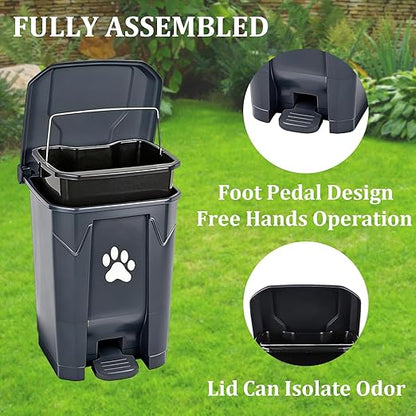 Dog Poop Trash Can Outside with Pooper Scooper, Outdoor Dog Waste Trash Can with Lid Waste Bag Odor Control for Yard Garden, 20L Grey
