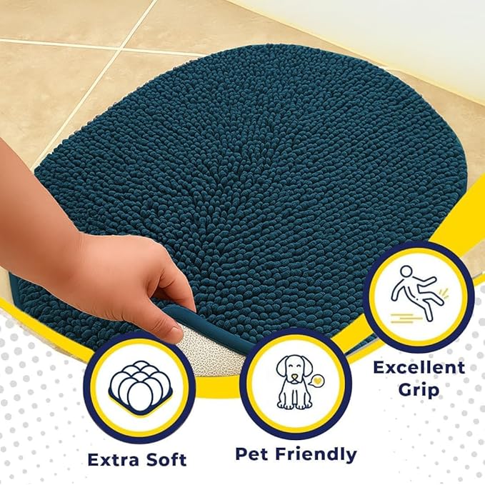 Muddy Mat® Shown on TV – Super Absorbent Microfiber Dog Door Mat for Muddy Paws, Non-Slip Washable Pet Rug, Quick Dry Chenille Entryway Carpet, Machine Washable Mat, Atlantic Blue Oval 6ft x 9ft