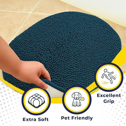 Muddy Mat® Shown on TV – Super Absorbent Microfiber Dog Door Mat for Muddy Paws, Non-Slip Washable Pet Rug, Quick Dry Chenille Entryway Carpet, Machine Washable Mat, AtlanticBlue Oval 5ft x 7ft