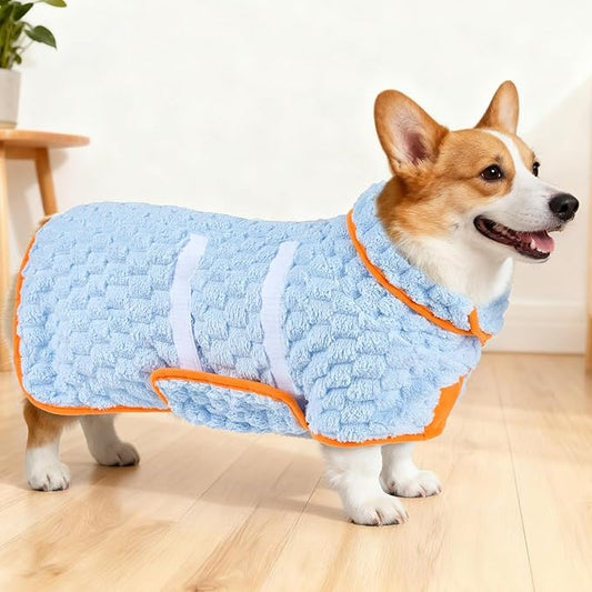 Glittme Dog Bathrobe for Drying Dogs, Super Absorbent Fleece Dog Towel Robe, Adjustable Dry Coat for Large Medium Small Dogs, Warm Pet Drying Vest for After Bath, Swimming, Muddy Walks & Car Travel