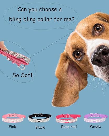 Bling Dog Collar for Small Medium Large Dogs, Crown Rhinestone Dog Collars for Girl and boy Dog, Diamond Puppy Collars, Adjustable Leather Suede SOFE Cat Collar (L(15"-18.1"/38CM-46CM), Pink2)