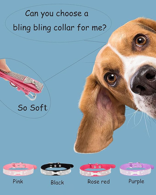 Bling Dog Collar for Small Medium Large Dogs, Crown Rhinestone Dog Collars for Girl and boy Dog, Diamond Puppy Collars, Adjustable Leather Suede SOFE Cat Collar (L(15"-18.1"/38CM-46CM), Purple2)