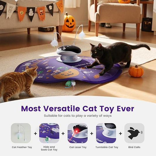 Gardner Pet Cat Laser Toys,USB Chargeable 5 in1 Hide and Seek Automatic Interactive Toy,Moving LED Red Dot&Ambush Feather Play,Track Balls,Kitten Exercise Toy for Indoor Cats 24 Inch Cover,Purple