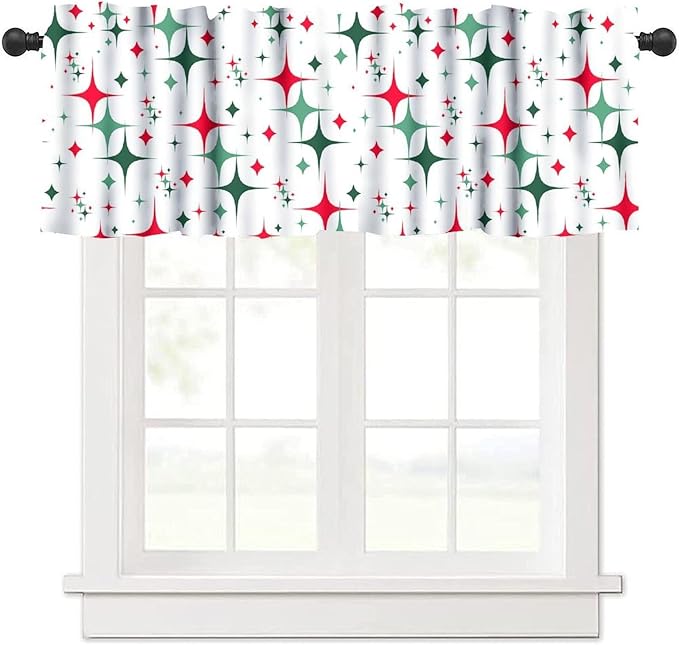 Mid Century Curtain Valance, 1950S 60S Christmas Design Retro Abstract Geometric Vintage Classic Window Valance Curtains for Farmhouse Bedroom Living Room Kitchen 54x18inch
