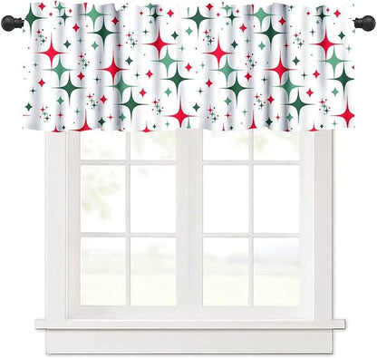 Mid Century Curtain Valance, 1950S 60S Christmas Design Retro Abstract Geometric Vintage Classic Window Valance Curtains for Farmhouse Bedroom Living Room Kitchen 54x18inch