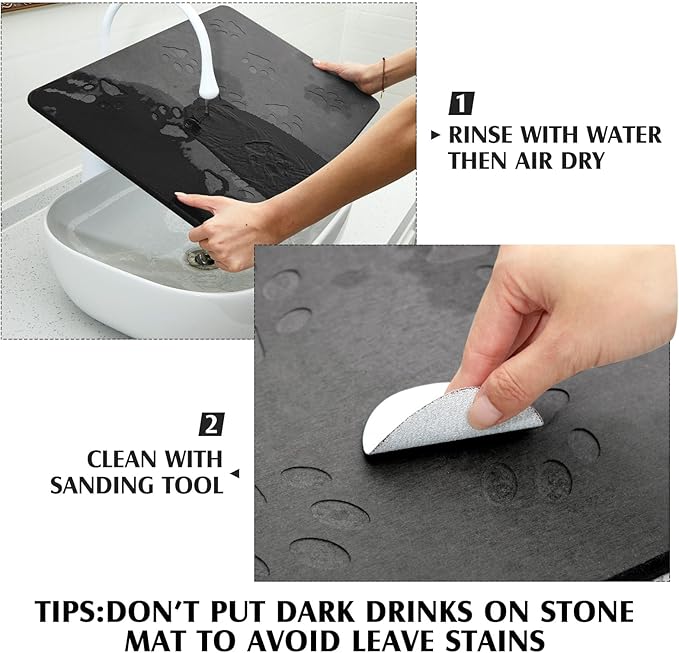 Valentine Dog Gift Stone Mat for Dog Bowl Diatomaceous Earth Absorbent Non Slip Cat Puppy Mat for Food and Water Quick Drying Easy to Clean Placemat for Bowl Dish(Dark Gray,16 x 12 Inch)