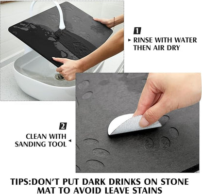 Valentine Dog Gift Stone Mat for Dog Bowl Diatomaceous Earth Absorbent Non Slip Cat Puppy Mat for Food and Water Quick Drying Easy to Clean Placemat for Bowl Dish(Dark Gray,16 x 12 Inch)