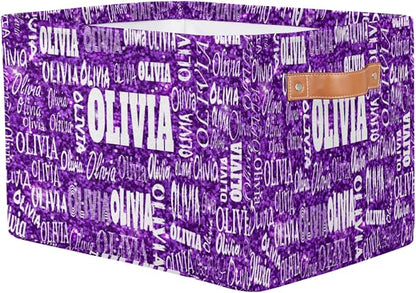 Personalized Storage Bins, Customized Name Storage Basket Rectangle Clothes Organizer for Organizing Kids and Pets Toys Shelf Closet, Bright Color Purple Sequins Pattern Print