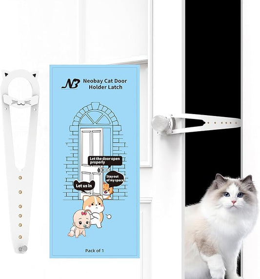 Neobay Cat Door Latch with Stabilizer, 7 Sizes Adjustable Cat Door Holder Latch to Keep Dog Out of Litter Box, No-Drill & Portable for Interior Doors, White, 1 Pack