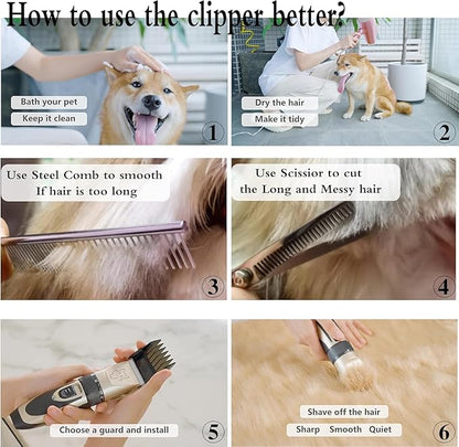 Highdas Dog Clippers for Grooming Rechargeable, Electric Dog Grooming Kit Clippers Low Noise, Cordless Quiet Dog Shaver, Pet Hair Trimmer Set for Dogs, Cats, Pets (Red)