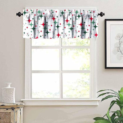 Mid Century Curtain Valance, 1950S 60S Christmas Design Retro Abstract Geometric Vintage Classic Window Valance Curtains for Farmhouse Bedroom Living Room Kitchen 54x18inch