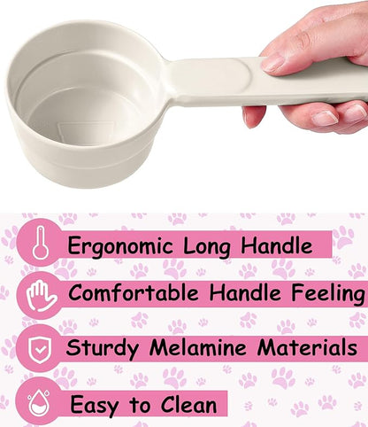 Dog Food Scoop 1 Cup 1/2 Cup - Melamine Dog Food Measuring Cup, Pet Food Scoop for Dog Cat...Comfortable Long Handle for Easy to Scoop Food, White 1 Cup
