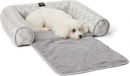 Nicole Miller New York PET Kendall Fluted Geo Cozy Couch Protector Pet Bed, Cozy & Calming, Non-Slip Bottom, Machine Washable, Grey, Large 40"x23"x4"