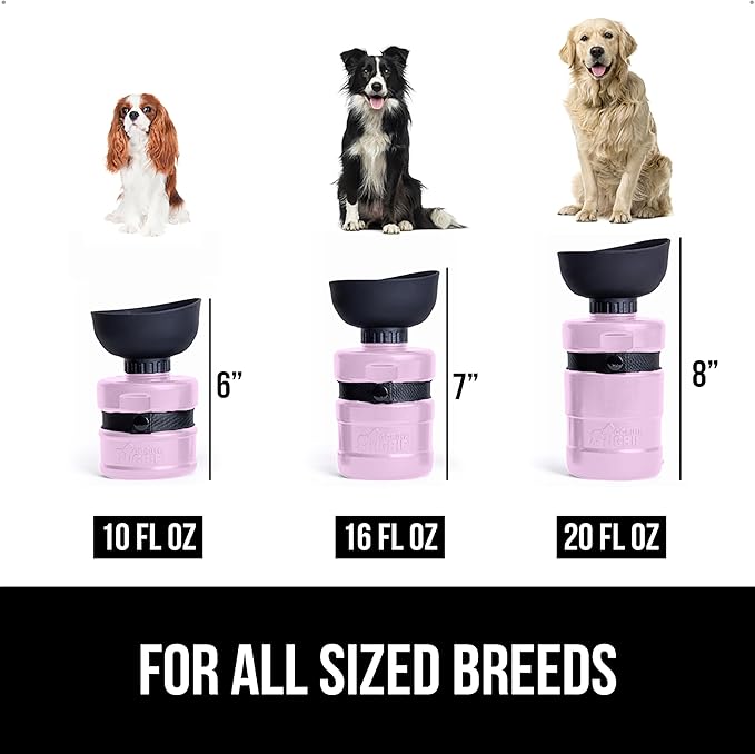 GORILLA GRIP Dog Water Bottle, Portable Water Bowl Dispenser for Dogs, 12 oz Leak Proof Pet Travel Squeeze Bottles, Food Grade Silicone, to Go Puppy Essentials, Hiking Camping Trip Accessories, Pink