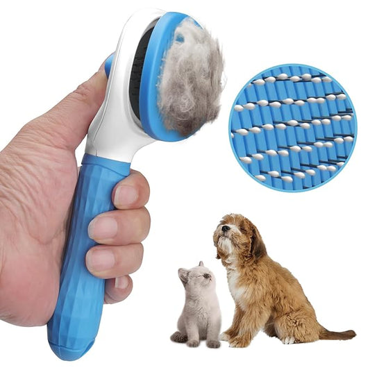 Slicker Dog Brush for Shedding,Self Cleaning Cat Brush,Skin Friendly Cat Brushes for Indoor Cats Massage Grooming,Dog Deshedding Brush for Long&Short Haired Dogs Loose Fur Hair Removal Blue
