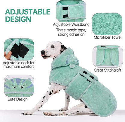 PetGroom Cozy Dog Robe, Microfibre Drying Coat, Super Absorbent, Magic Sticker & Belly Strap, Sizes S-M-L