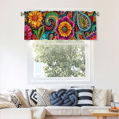 Worltoldb Boho Floral Curtain Valance Short Rod Pocket Window Treatment for Living Room Bedroom Kitchen Bathroom 1 Panel 54" W x 18" L