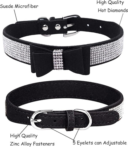 Bling Dog Collar for Small Medium Large Dogs, Crown Rhinestone Dog Collars for Girl and boy Dog, Diamond Puppy Collars, Adjustable Leather Suede SOFE Cat Collar (L(15"-18.1"/38CM-46CM), Black3)
