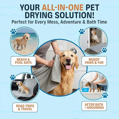 Dog Towel Keeps Your Pet Cozy After Every Use – Microfiber Towels for Drying Dogs & Cats - Quick & Efficient Grooming Gray Towel for Outdoor Play - Gently Dries Your Pet’s Fur 23.6X39.4in l Large 3PK