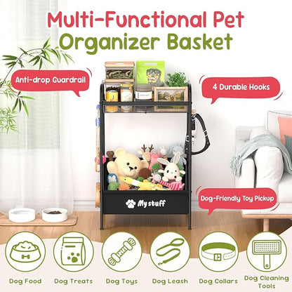 Medium Dog Toy basket, Toy Box for Dogs, Pet Toys Bin Dog Metal Wire Basket for Toys, Food Storage, Storage Organizer Chest Storage, Toy Box for Living Room Area (Black)