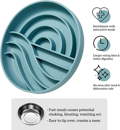 OHMO Slow Feeder Dog Bowls (Sunrise, Celestial) Enrichment Toy Soft Silicone Food Safe Feeding Bowl Non Slip Suction Cup for All Breed Pet, Cat Slow Down Eating Dishes, Boredom and Anxiety Reducer