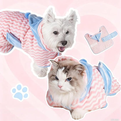 Color Block Absorbent Pet Bathrobe, Soft Bath Towels Hooded Robe for Dogs and Large Cats, Puppy Washable Adjustable Belly Strap Fast Drying Coat, 1 Piece