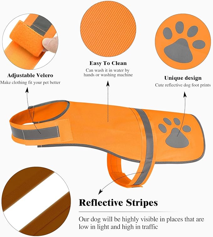Candofly Reflective Dog Vest, High Visibility Safety Pet Hunting Jacket for Night Walking Camping (Orange, Medium)