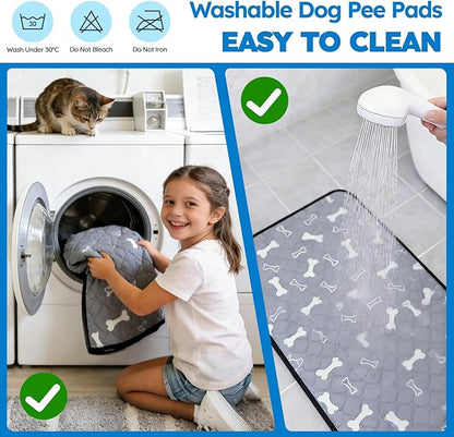 2 Pack Washable Pee Pads for Dogs, Absorbent Reusable Puppy Training Pads, Leakproof, Non-Slip, Waterproof Cat Doggie Pad Pet Potty Mat for Indoor&Outdoor, Whelping, Crate, Gray 20"x28"
