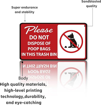 2PCS Please Do Not Dispose Poop Bags in This Trash Bin Stickers, Self-Adhesive Weatherproof Do not Throw Dog Poop Bag in The Trash Sign, Trash Can Stickers for House，Yard，Restaurant（7.9" x 4.3"）