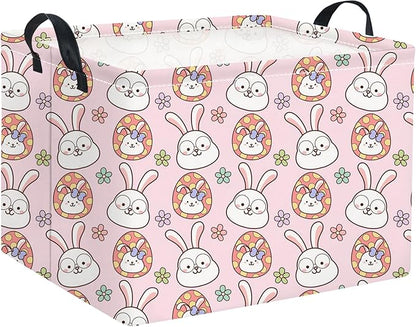 Easter Basket Bunny Pink Baby Girls Cute Kids Toy Storage Bin Organizer Shelf Book Rabbit Room Decor (Pink Rabbit)