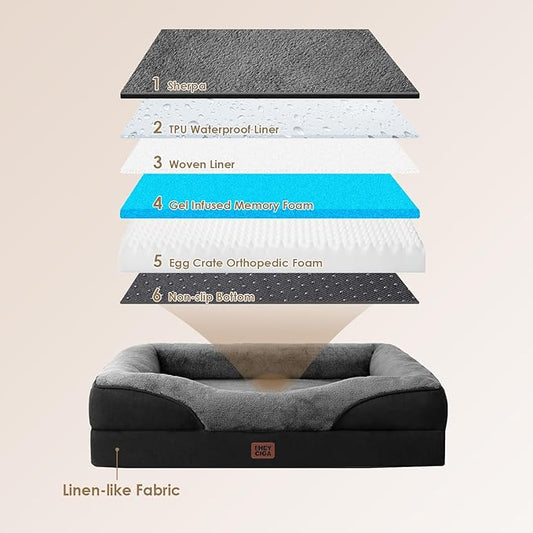 EHEYCIGA Orthopedic Dog Bed for Medium Dog, 35x22x6.5 Inch Memory Foam Dog Couch Bed with Sides, Waterproof Liner & Washable Removable Cover, Bolster Pet Sofa, Grey/Black