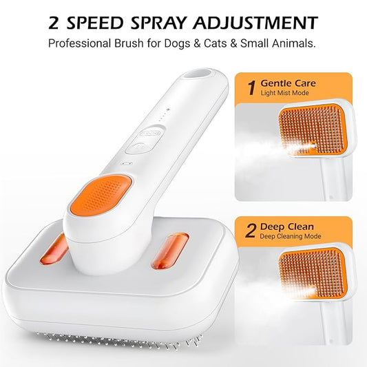 3-in-1 Pet Steam Brush: Rechargeable Grooming Tool with Gentle Mist Spray for Shedding Control, Self-Cleaning, 2-Speed, Waterproof, Safe Rounded Tips - For Dogs, Cats, Rabbits & All Coats
